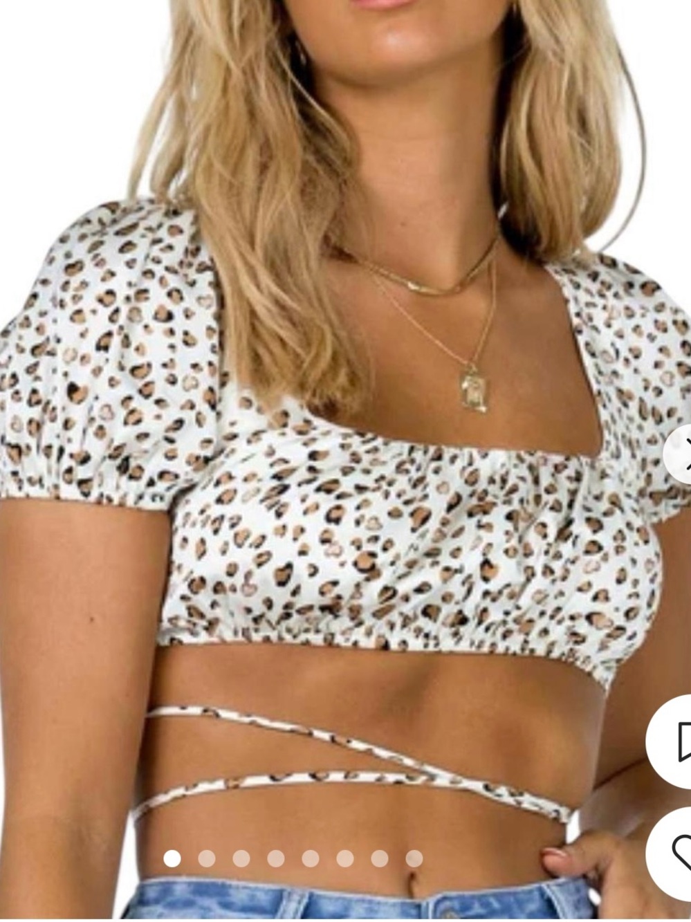 Princess Polly White Leopard Puff Sleeve Crop Top